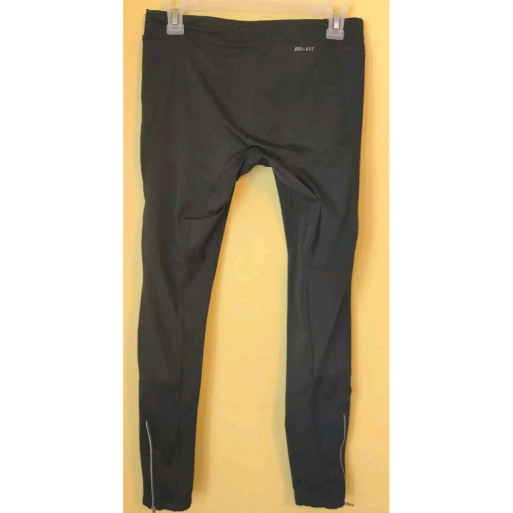 Nike Dri-Fit Running Athletic Leggings Womens M Black Side Zip Pocket Pull On